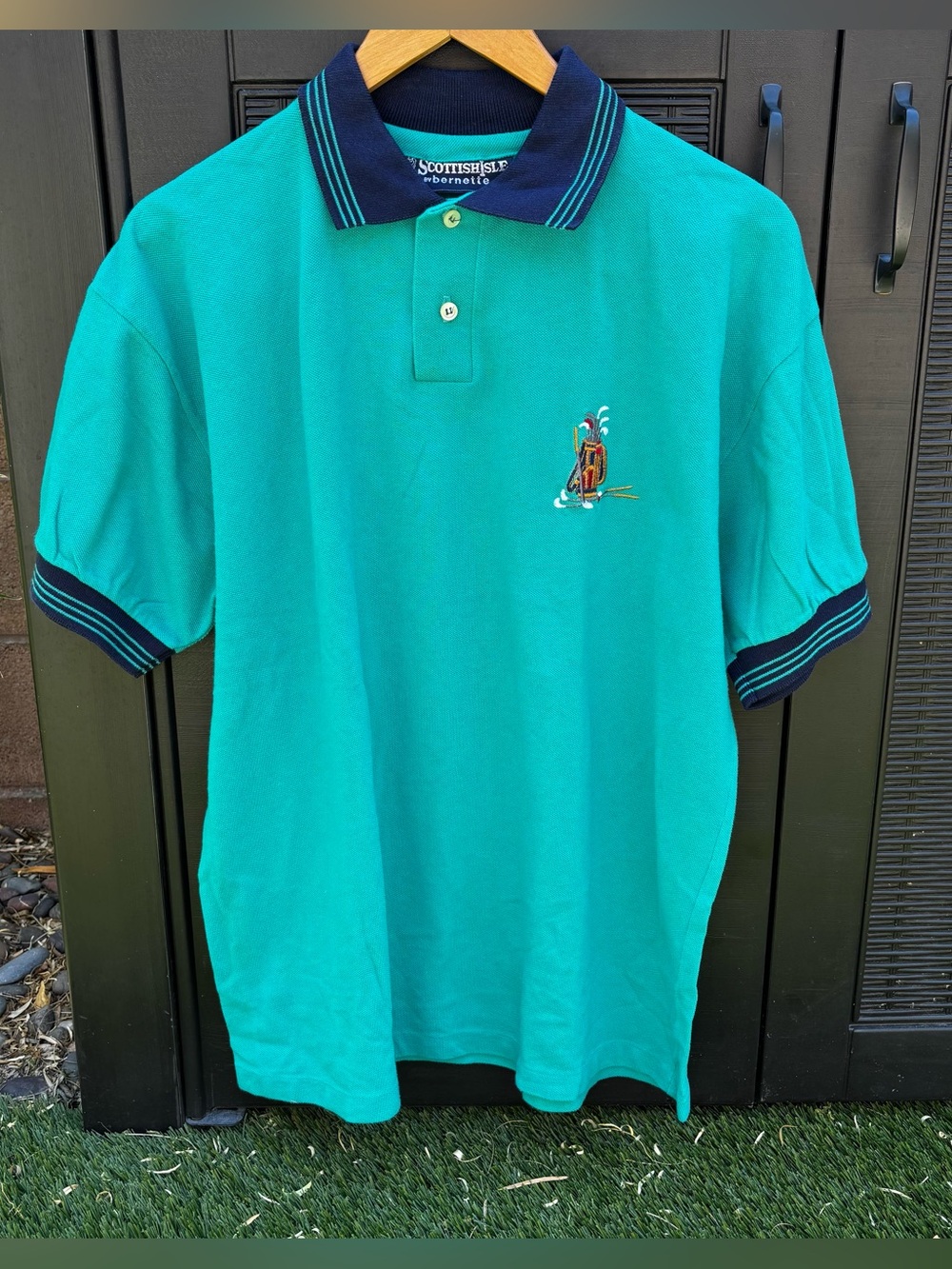 VTG Scottish Isle Mens Polo Golf Shirt Blue Green  Size XL Made In USA 90s